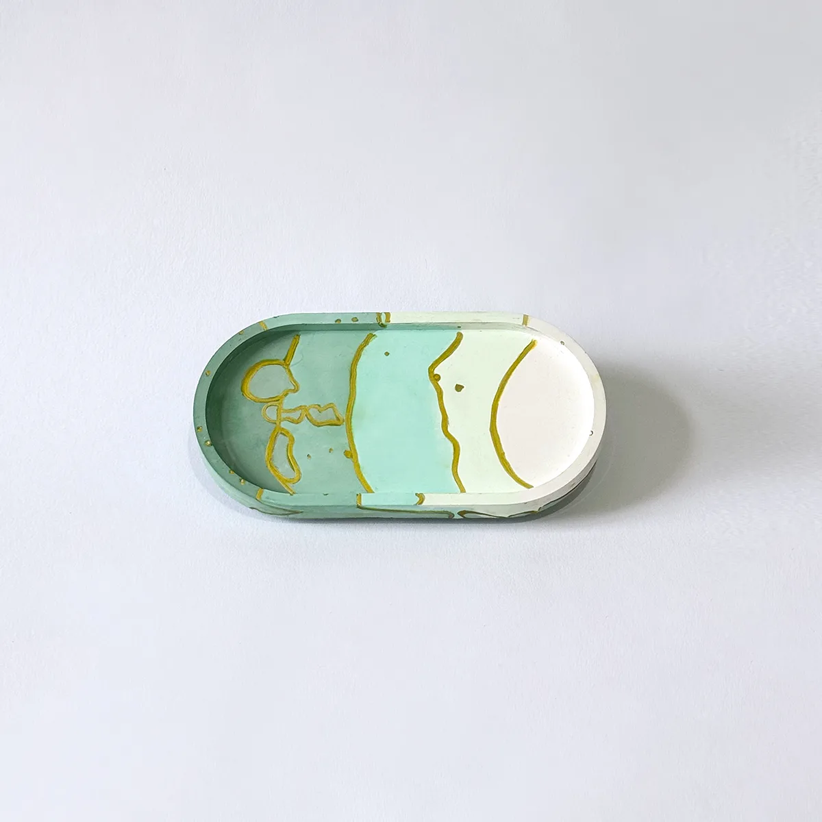 Ablageschale klein Mint Weiß Strandlinie mit Goldakzent