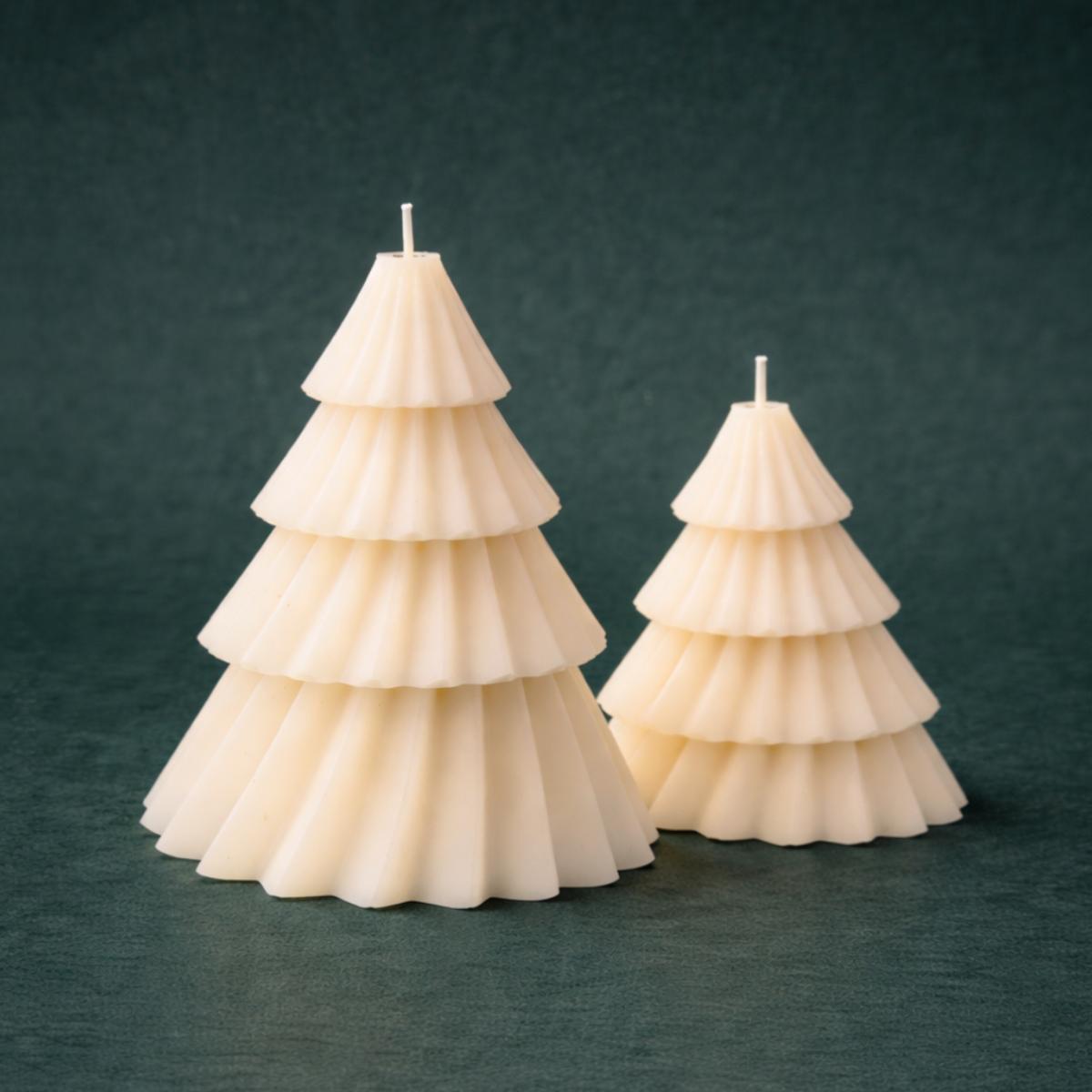 Weihnachtliche Tannenbaum Kerze, Deko Kerze im 2er Größen Set